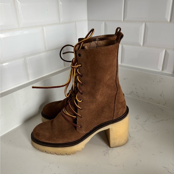 Free People Dylan Suede Lace-Up Brown Boots - Picture 3 of 11